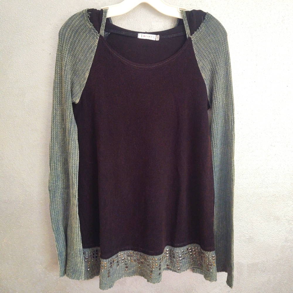 Women's size S Long sleeve, hooded top w/stud embellishments